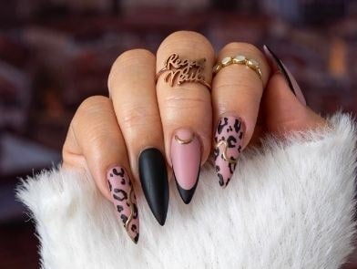 Leopard and matte black stilettos