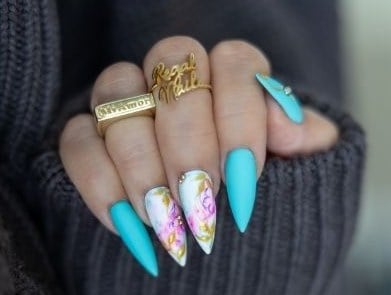 Turquoise with hand-painted florals